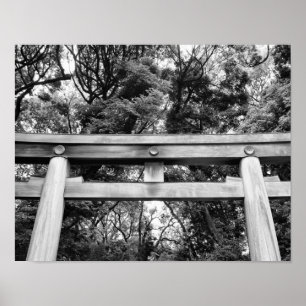 Poster Velho portão no santuário Meiji no Parque Yoyogi