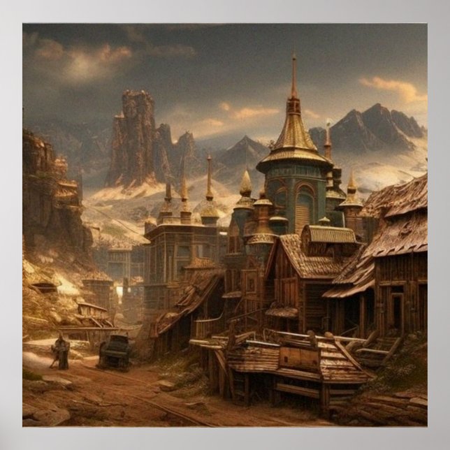 Poster Velho povoado do século 19 bonito (Frente)