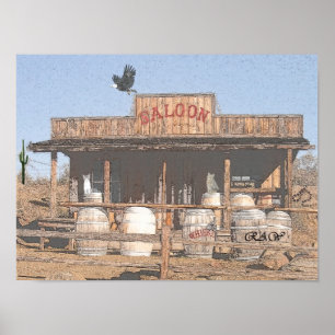 Poster VELHO SALOON OCIDENTAL com efeito de carvão cilipa