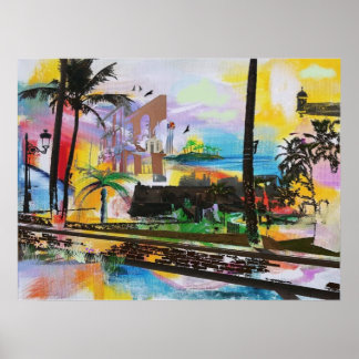 Poster Velho San Juan, Porto Rico - colagem de arte