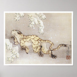 Poster Velho Tigre na Neve, Hokusai, 1849
