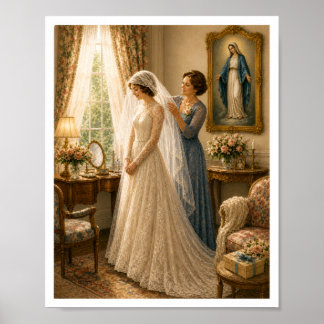 Poster Velo de Noiva Católico Vintage Casamento Mariano