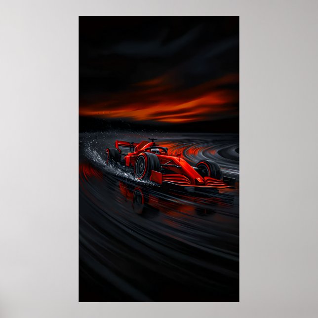 Poster Velocidade: Carro de Corrida Fórmula Vermelho (Frente)