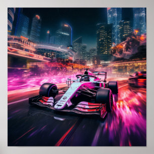Poster Velocidade e ação: Corrida de Carro Vermelho F1 At