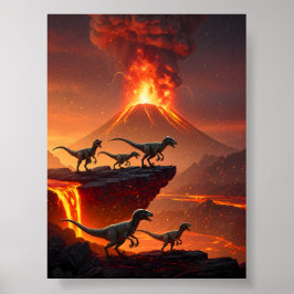 Poster Velociraptor está com um vulcão em ruptura
