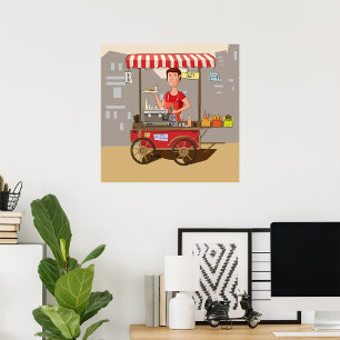 Poster Vendedor de Comida de Rua Sorridente Carrinho de C