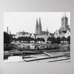 Pôster Vendendo a madeira no rio Trave, Lubeque, c.1910