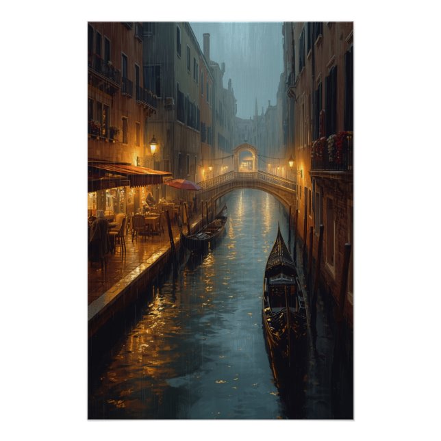Pôster Venetian Glow – Rainy Night Lights and Reflections (Frente)