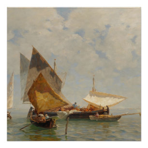 Pôster Veneza, barco de pesca na lagoa (1889)