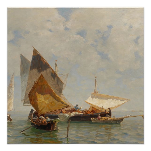 Pôster Veneza, barco de pesca na lagoa (1889) (Frente)