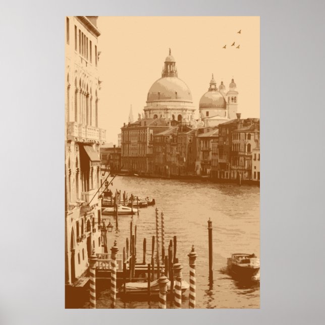 Poster Veneza e Grande Canal em Taupe (Frente)