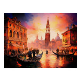 Pôster Veneza em Fiery Sunset: Grande Canal e Gondolas |