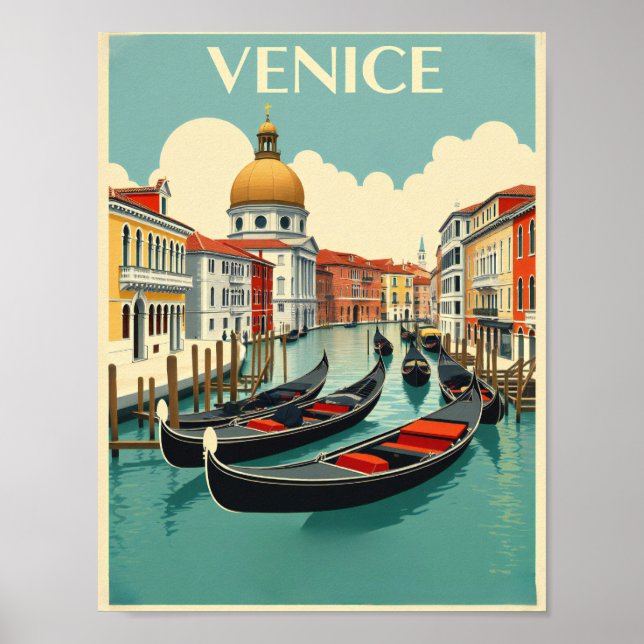 Poster Veneza Gondolas - Viagens vintage (Frente)