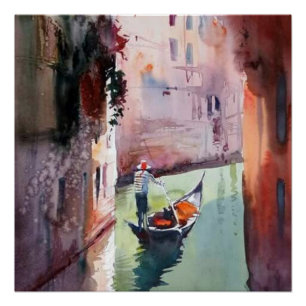 Pôster Veneza, gondolier, gondola, Canvas de estilo venez