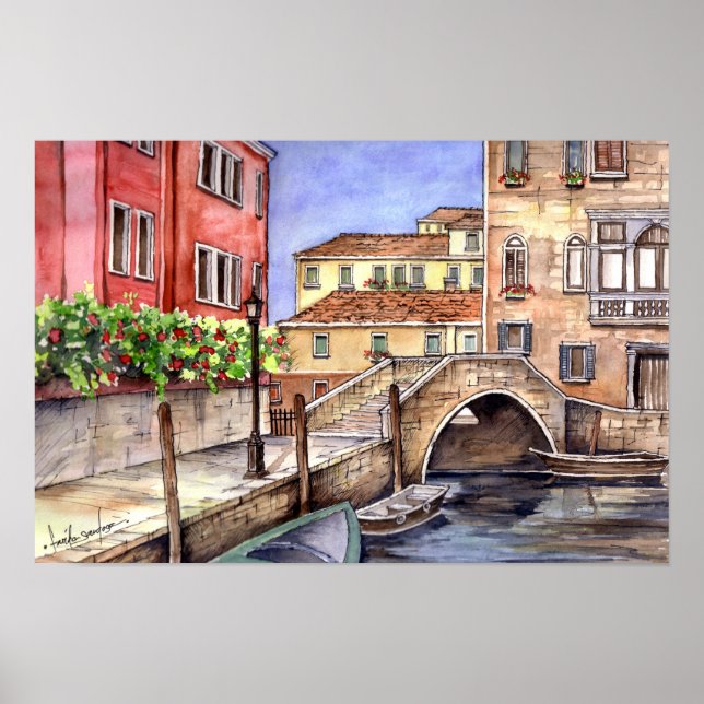Poster Veneza Itália Caneta e Aquarela (Frente)