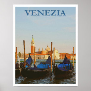 Poster Veneza Itália Gondolas Retro Viagens vintage