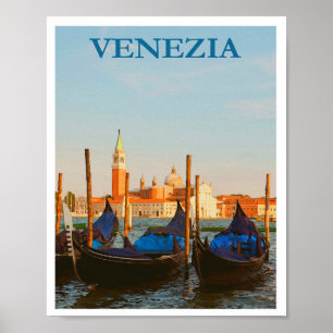 Poster Veneza Itália Gondolas Retro Viagens vintage