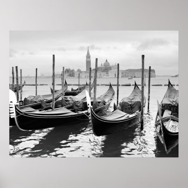 Poster Veneza Itália paisagem negra e branca P Triptych (Frente)