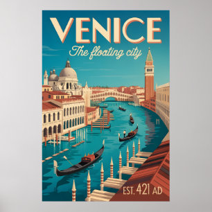 Poster Venéza Itália Retrô Silhueta Urbana Viagem