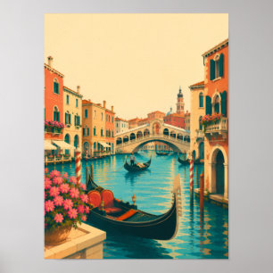 Poster Veneza Itália Retro Viagem Ponte Rialto Veneziano