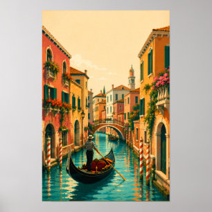 Poster Veneza Itália Vêneto Canal Vêneto Viagem Retro