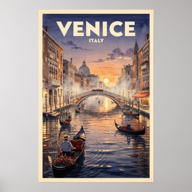 Poster Veneza Itália Viagem Vintage (Frente)