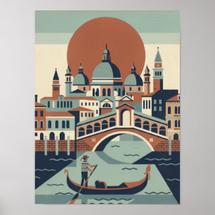 Poster Veneza Retro Itália Viagem Vintage Gôndola Canal