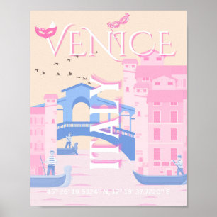 Poster Veneza Viagem Art, Itália, Viagem Art, rosa