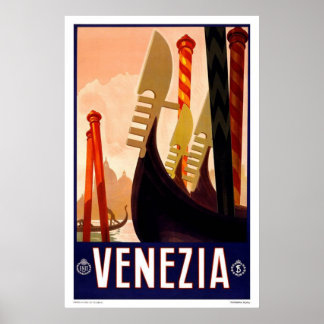 Pôster Venezia Gondola Viagens vintage