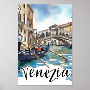 Poster Venezia Itália Watercolor Painting Viagem