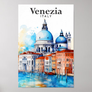 Poster Venezia Itália Watercolor Painting Viagem