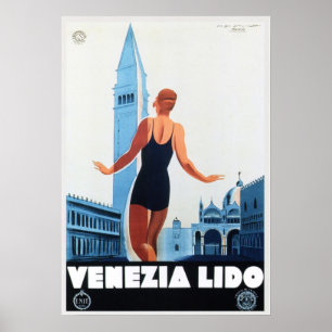 Poster VENEZIA LIDO Itália Feriado Viagem Vintage Italia