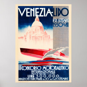 Poster Venezio Lido 1930 Concurso Para Motores