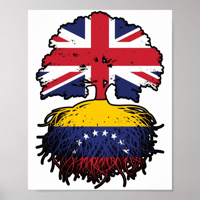 Poster Venezuela Bandeira das Raízes da Árvore Britânica  (Frente)