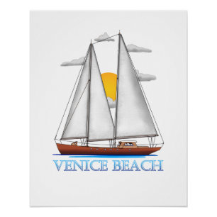Pôster Venice Beach Coastal Nautical Sailing Sailor