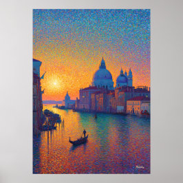 Poster Venice Grand Canal Pointillism Sunset Art
