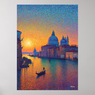 Poster Venice Grand Canal Pointillism Sunset Art