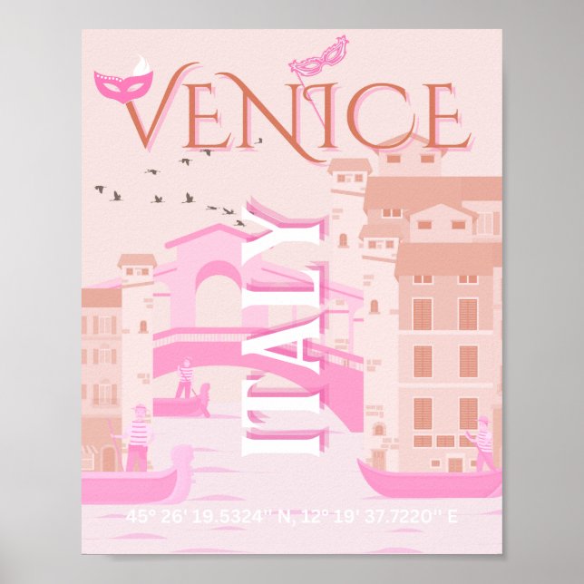 Poster Venice Viagem Art, Itália, Viagem Art, Pastel (Frente)
