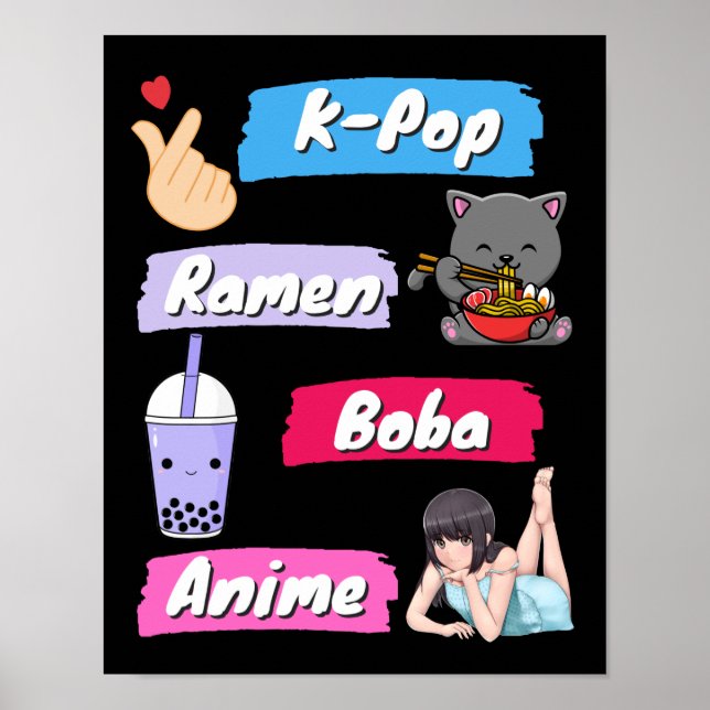 Poster Ventilador da cultura de Pop, Pop, Ramen, Boba e A (Frente)