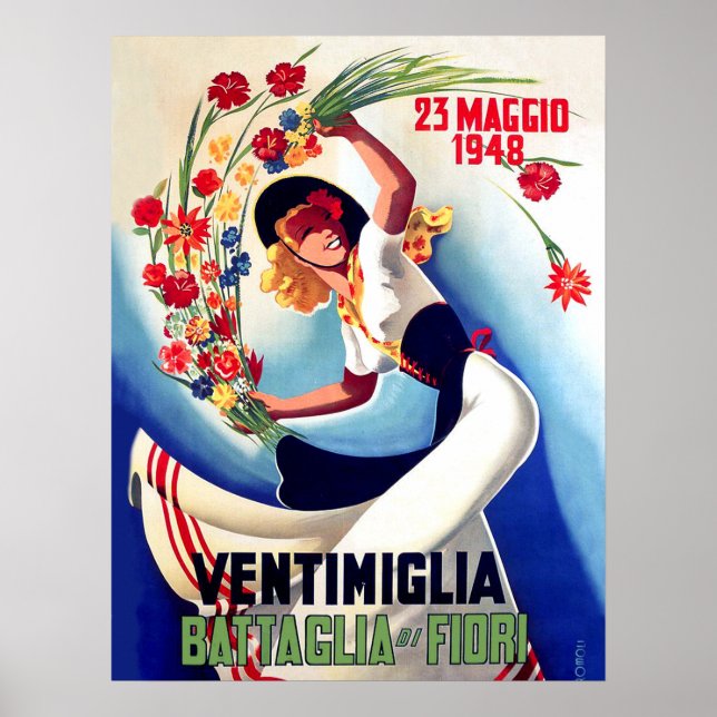 Poster Ventimiglia, Maggio, Itália, menina em batalha flo (Frente)
