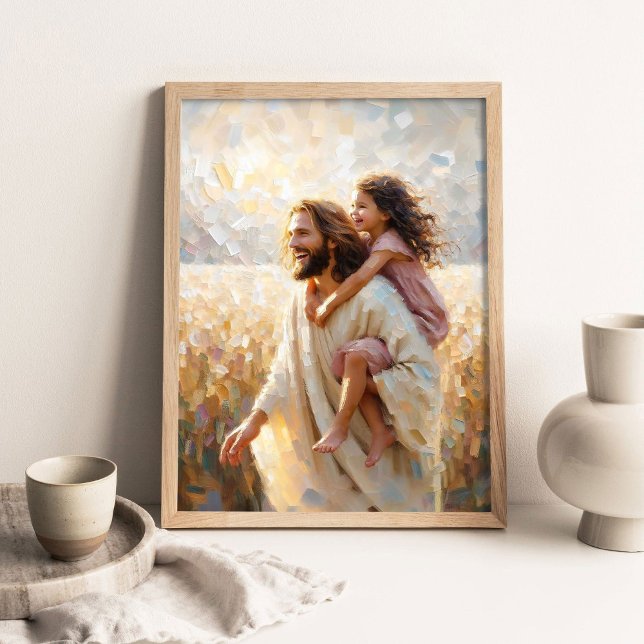 Poster Vento de Fé, Arte Cristã de Parede, Jesus e Menina (Criador carregado)