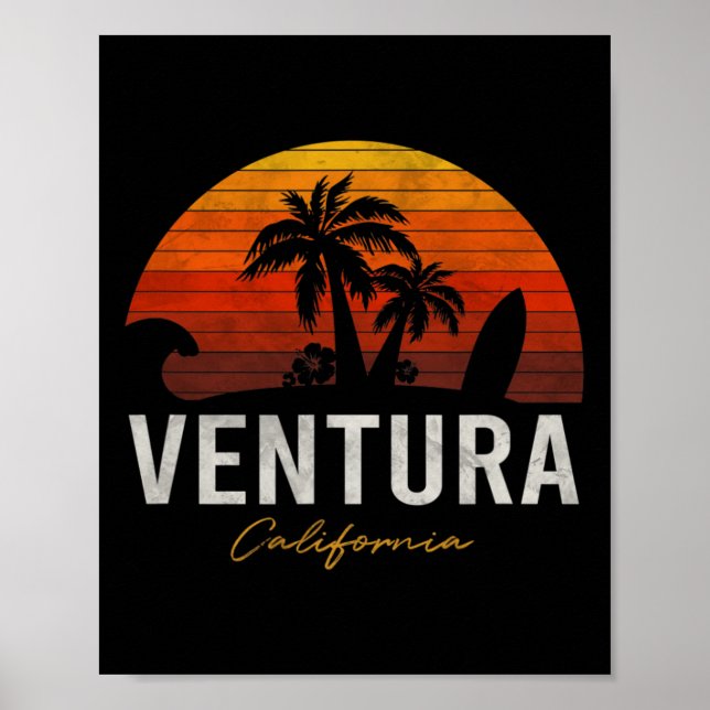 Poster Ventura Beach California Palms Vacing Surf Sundo (Frente)