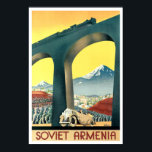 Poster Venture Art Deco Armênia - Viagem Turismo<br><div class="desc">Esta é uma impressão de aprimoramento digital de uma litografia turística de viagem de 1935 sobre a Armênia Soviética que apresenta uma ponte com uma locomotiva a vapor passando por um carro de 1930.</div>