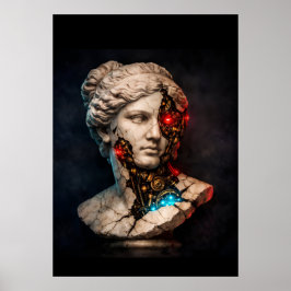 Poster Vênus Mecânica: Arte de Estátua Cyberpunk