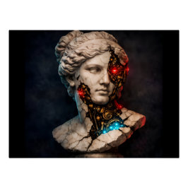 Pôster Vênus Mecânica: Arte de Estátua Cyberpunk