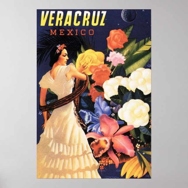 Poster VERACRUZ MEXICO Mulheres Dançando Viagens vintage  (Frente)