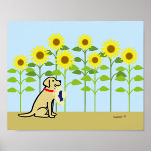Poster Verão amarelo de Labrador e de girassóis