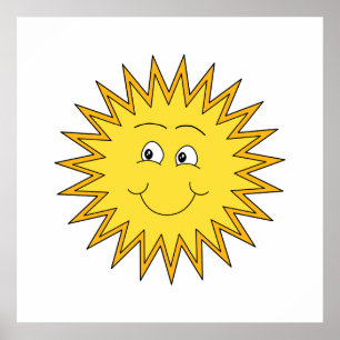 Poster Verão amarelo Sun com uma cara feliz
