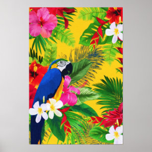 Poster Verão Bloom Tropical Toucan deixa aquarela