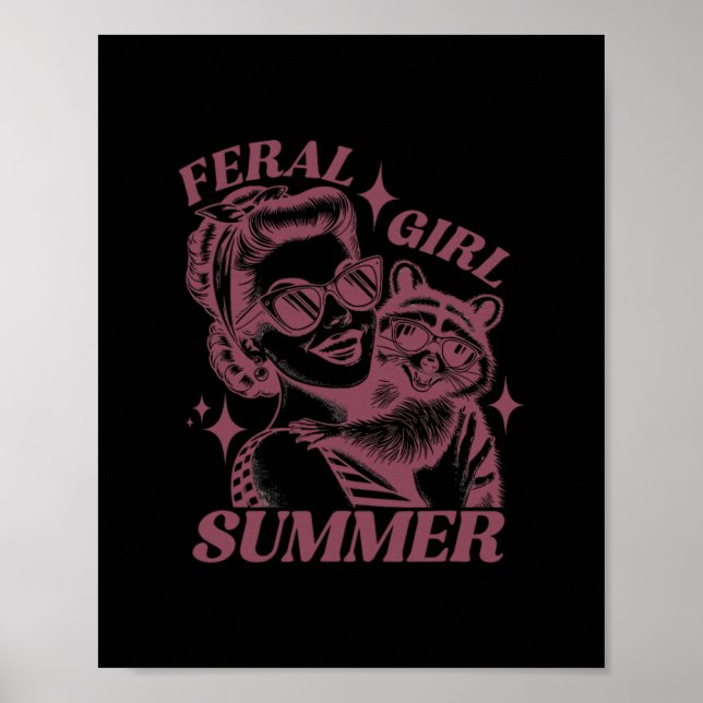 Poster Verão da Menina Feral Panda Lixo Fofa Mapache Verã (Frente)